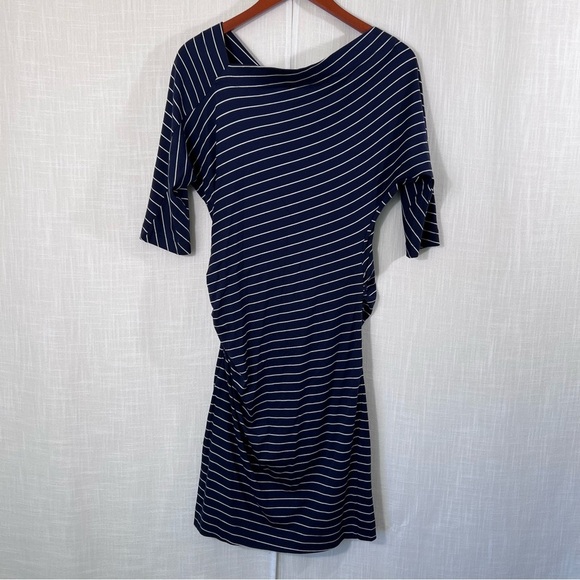 Club Monaco NWT Galora Navy Blue Striped Cotton Modal Dress Size M - Picture 2 of 13